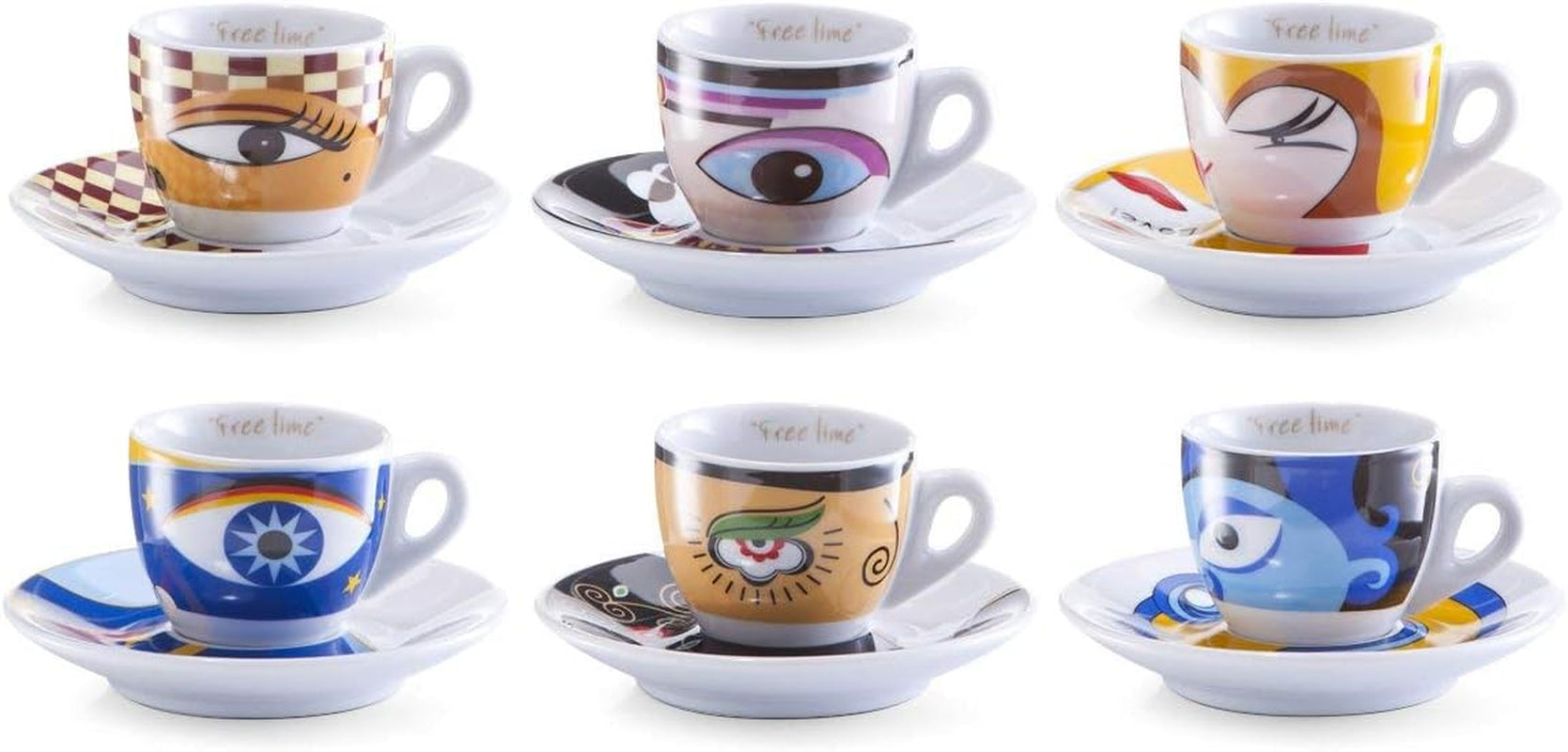 Zeller 26510 Juego de tazas de café expreso, 12 piezas, Magic Eyes, blanco