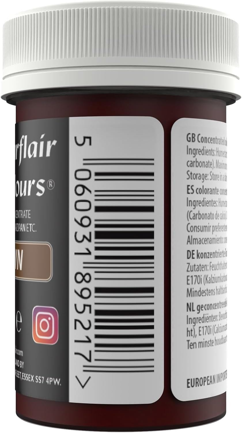 Pasta colorante para alimentos marrón Sugarflair, colorante alimentario en colores pastel altamente concentrado para crema de mantequilla, fondant, glaseado real, decoraciones de pasteles y más. ¡Colorante alimentario vibrante! - 25 gramos