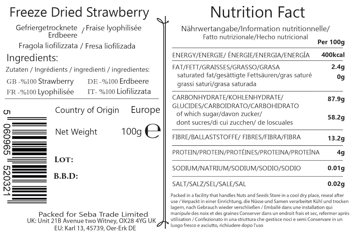 Seba Garden Premium, deliciosas fresas mediterráneas secas, no transgénicas y veganas Productos secos Naty Shop