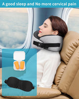 Almohada de cuello de avión, almohada de viaje de espuma viscoelástica, almohada de cuello para adultos, almohada de avión lavable ajustable, almohada de viaje ergonómica (gris) Almohadas ortopédicas cervicales Naty Shop