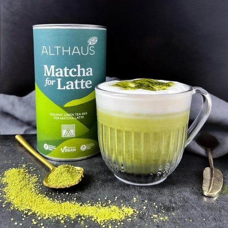 Matcha para café con leche Mezcla de té verde con azúcar de caña, 400 g, vegano, para 20 porciones