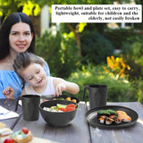 Berglander Juego de vajilla de plástico negro de 24 piezas para 6 platos y cuencos reutilizables, incluidos platos llanos, platos de postre, cuencos de cereales y tazas para el hogar, el jardín y el picnic