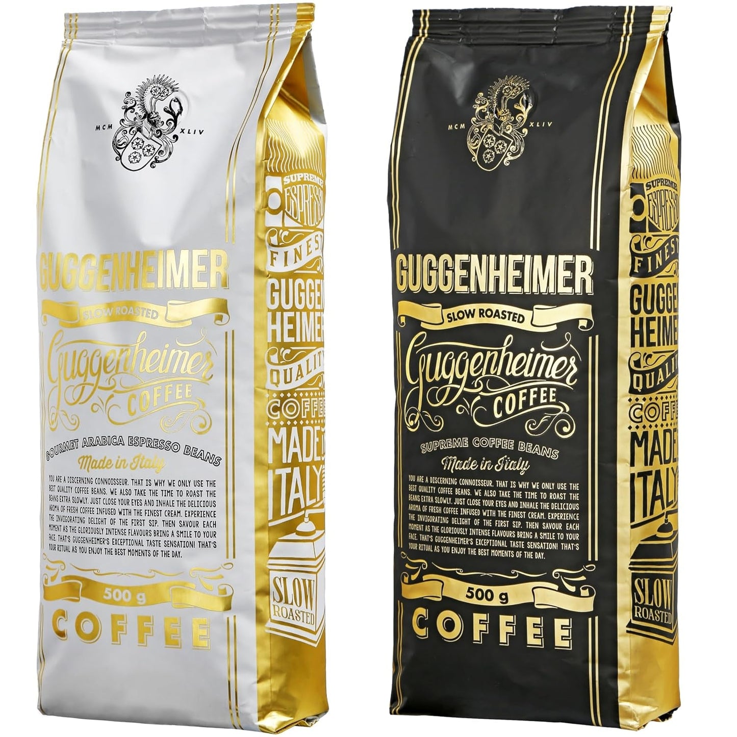 | Paquete de muestra café en grano 1 kg | Supremo 500g y Arábica Gourmet 500g | Baja acidez | Crema fina | El mejor espresso para máquinas totalmente automáticas | Set de degustación de café.