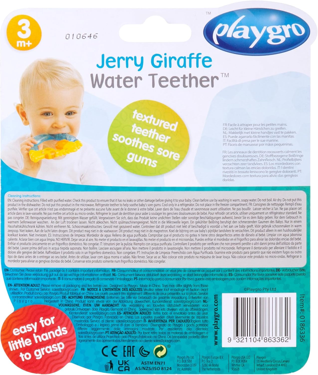 Mordedor Playgro Jerry Jirafa - Mordedor para bebé - Mordedor para bebé de silicona - Mordedor de silicona - Ayuda para la dentición - Silicona - Mordedor para bebé - Colorido
