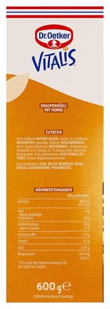 Dr. Oetker Vitalis Crunchy Honeys: Muesli crujiente con miel para desayunos y meriendas, paquete de 5 (5 x 600 g)