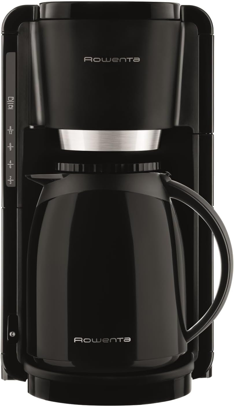 Rowenta Adagio Cafetera Espresso con Filtro, Jarra Térmica de Acero Inoxidable, Mantiene el Café Caliente hasta 4 Horas, Capacidad para 10-15 Tazas, Capacidad de 1,25 L, Cesta de Filtro Extraíble, Apagado Automático, Negra, CT3818