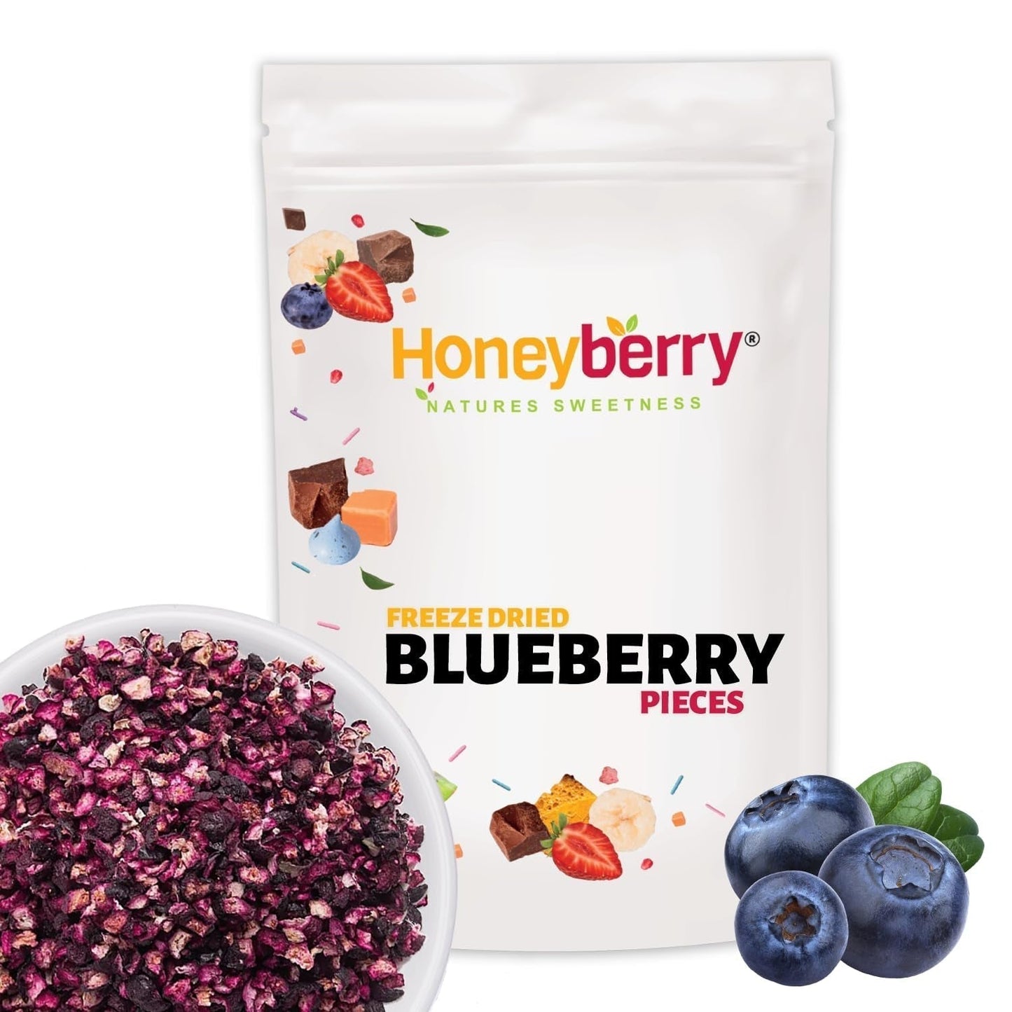 Arándanos liofilizados trozos 100g - Arándanos liofilizados - Frutas liofilizadas - Frutas liofilizadas - Perfecto para repostería, decoración de tartas, muesli y postres Productos deshidratados Naty Shop 100G