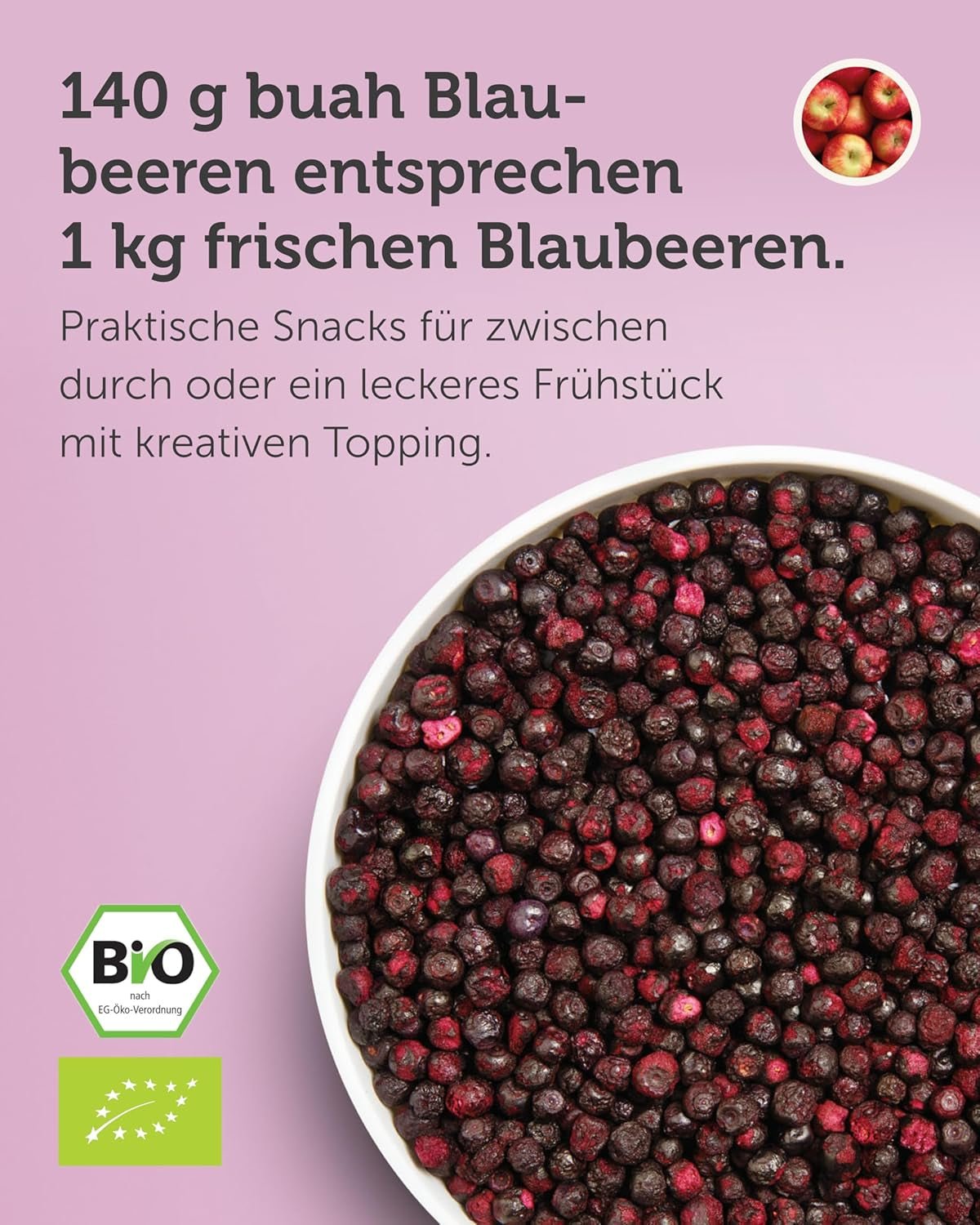 Arándanos liofilizados ecológicos BUAH® | Arándanos ecológicos liofilizados sin azúcares añadidos | 100% fruta liofilizada (vegana, sin gluten, sin lactosa) | Snack ideal (140g) Naty Shop productos deshidratados