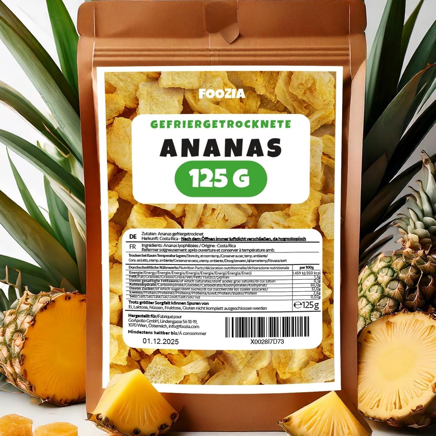 Piña liofilizada 125g trozos grandes, Fruta liofilizada sin aditivos 100% pura - Frutos secos naturales - Piña desecada, frutos secos de Foozia Productos deshidratados Naty Shop 125G