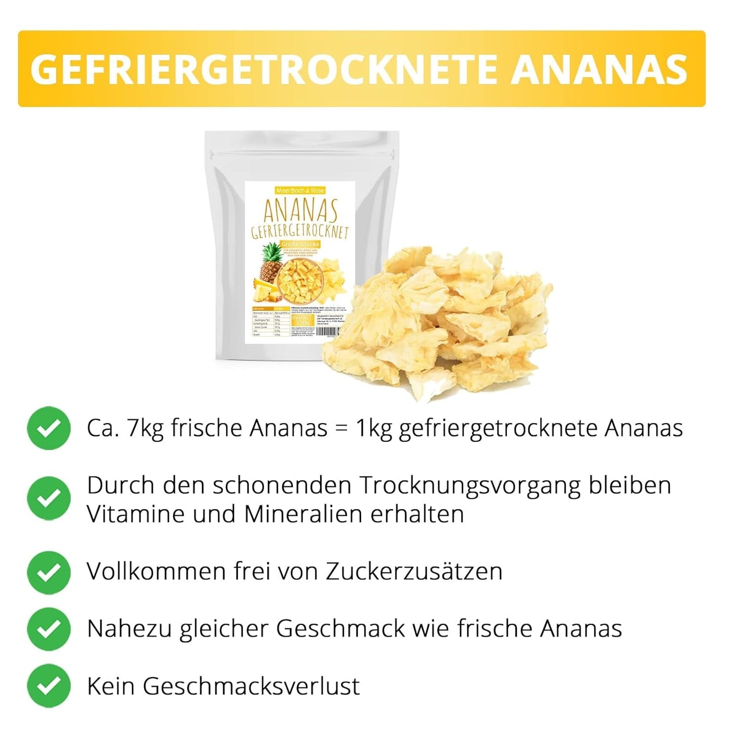 Piña liofilizada 250g, trozos grandes, fruta liofilizada en rodajas, sin azúcar, piña afrutada en trozos, piña deshidratada Productos deshidratados Naty Shop