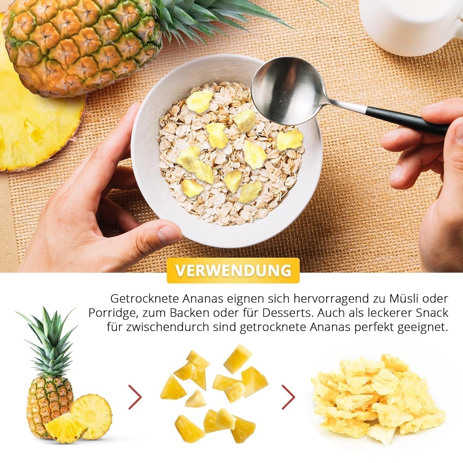 Piña liofilizada 250g, trozos grandes, fruta liofilizada en rodajas, sin azúcar, piña afrutada en trozos, piña deshidratada Productos deshidratados Naty Shop