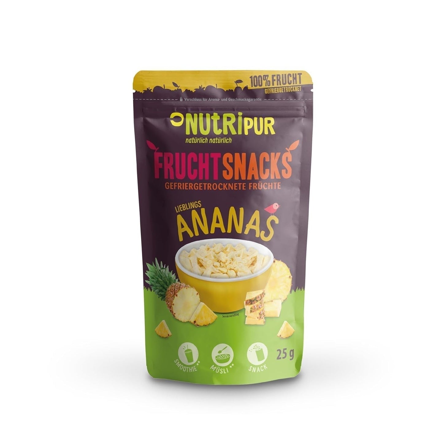 BITS Piña liofilizada 100g trozos grandes para batidos, muesli, cobertura de gachas - fruta liofilizada sin azúcar añadido - piña desecada - fruta de NutriPur Productos deshidratados Naty Shop Título predeterminado