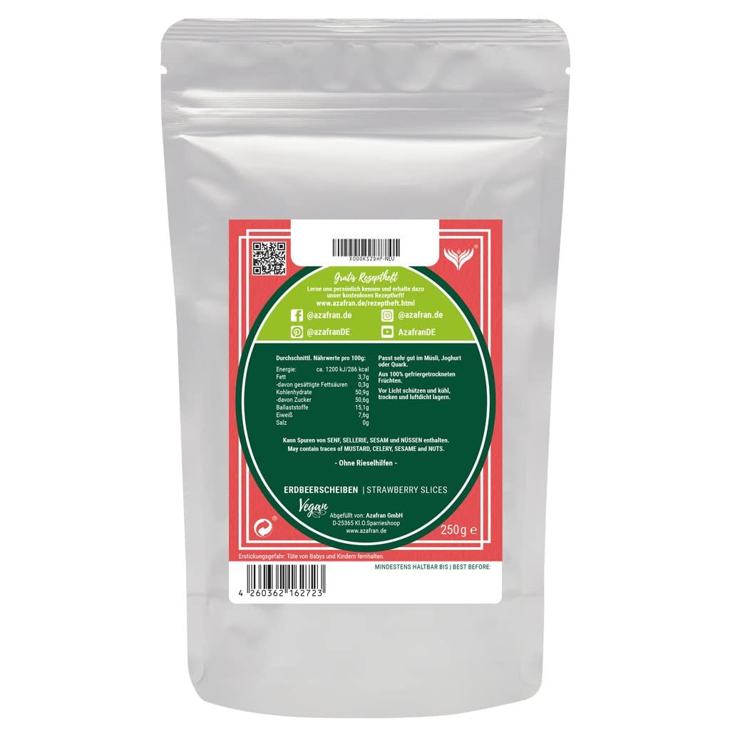 Azafran fresa liofilizada en rodajas, fresas secas naturales en rodajas 250g Productos deshidratados Naty Shop