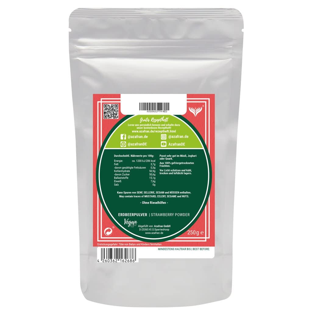 Fresa Azafran en polvo, fresas liofilizadas (molidas), fresa en polvo 250g Productos deshidratados Naty Shop