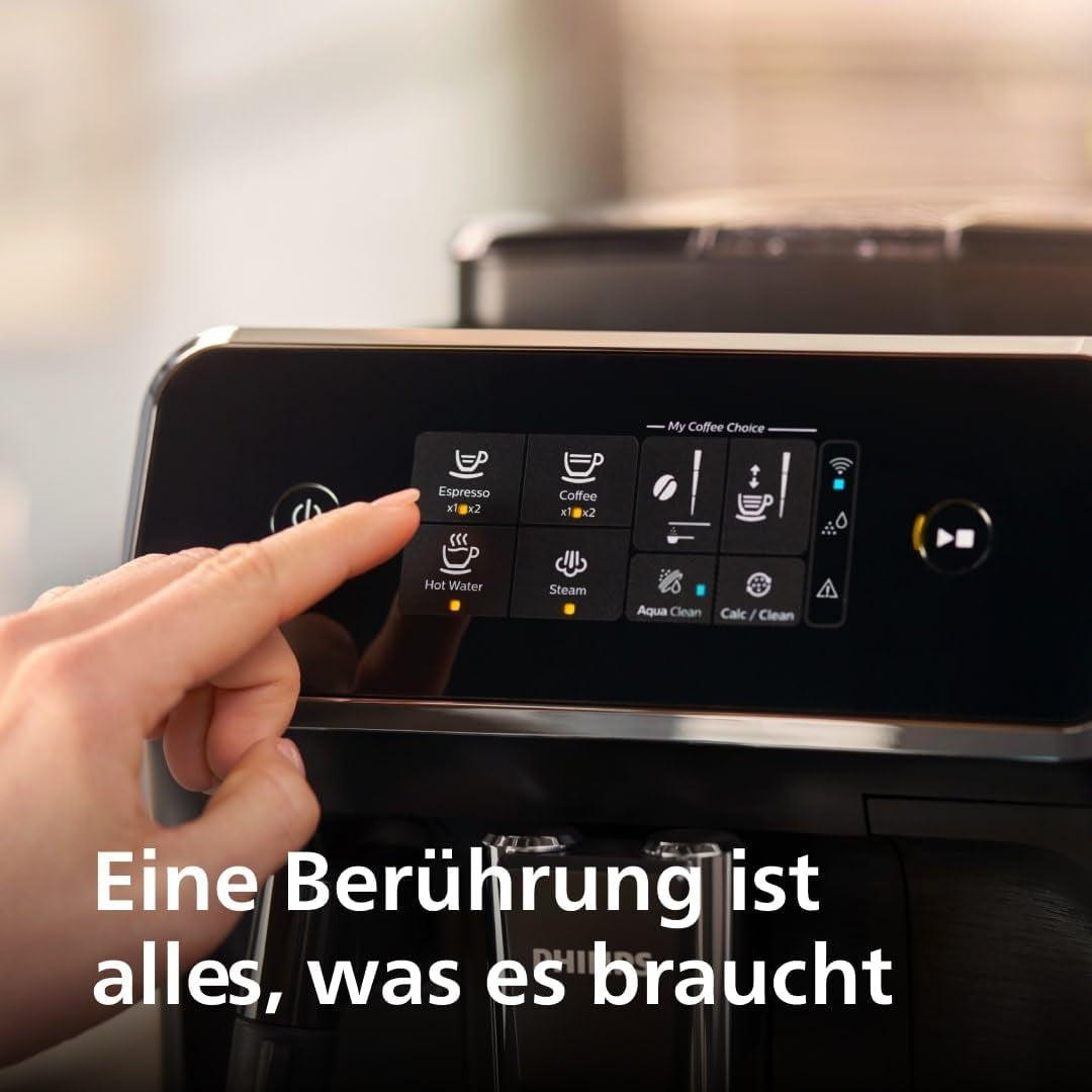 PHILIPS Cafetera espresso automática serie 2200 - 2 especialidades de café, pantalla táctil, espumador de leche clásico, molinillo cerámico, negro mate (EP2220/10)