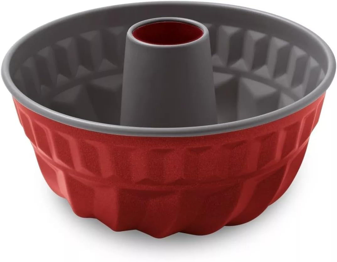 Rossana, Molde para budín con cono 23 cm, revestimiento antiadherente, color rojo/gris, acero inoxidable Moldes y bandejas Naty Shop