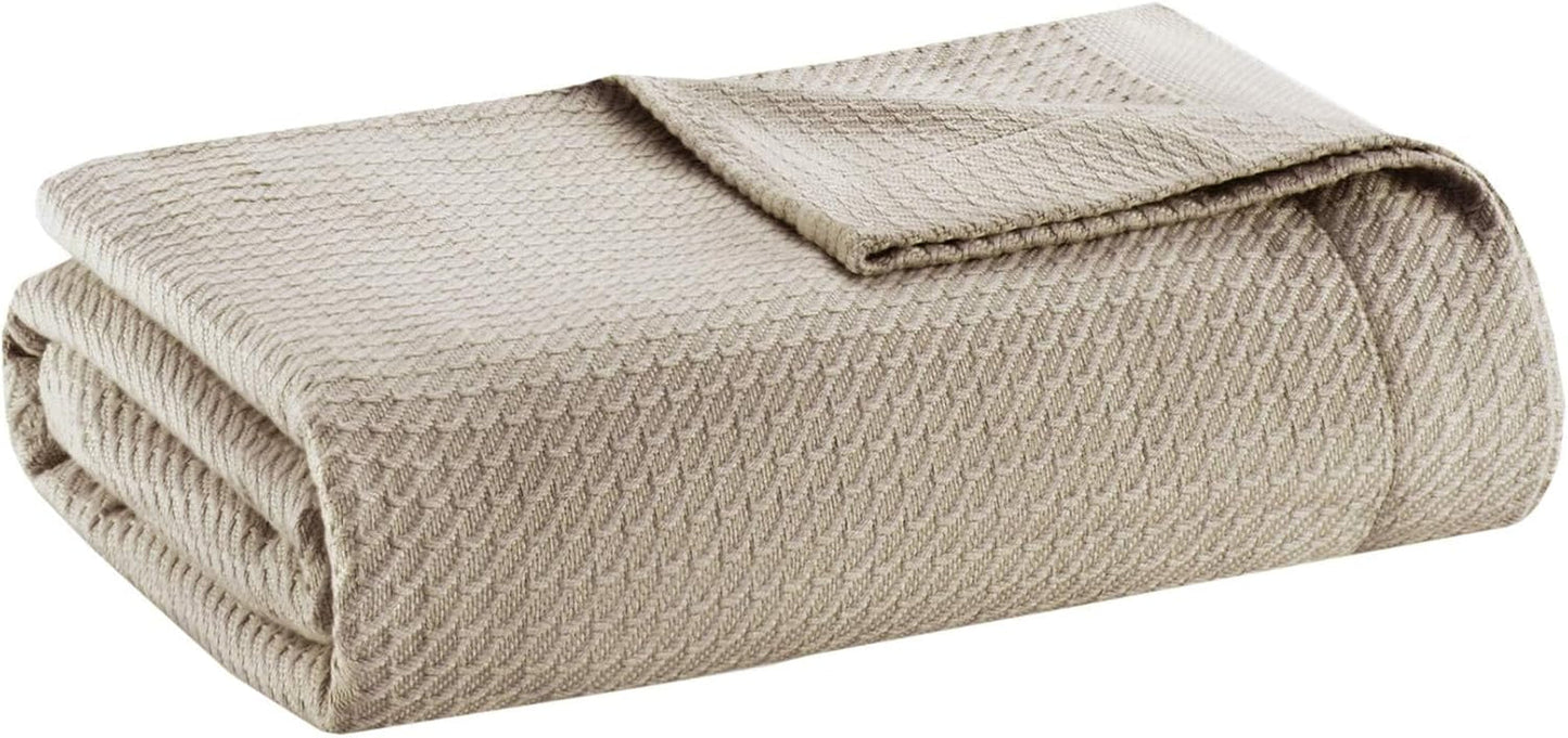 Madison Park 100% algodón egipcio, transpirable, cómoda manta de punto de primera calidad, funda ligera de temporada de lujo para cama, sofá, cama matrimonial/queen Rose Naty Shop Khaki King Edredones y edredones