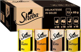 SHEBA Comida húmeda para gatos - 72 sobres x 85g - Variedad de ave en gelatina - Comida húmeda para gatos - 1 paquete grande
