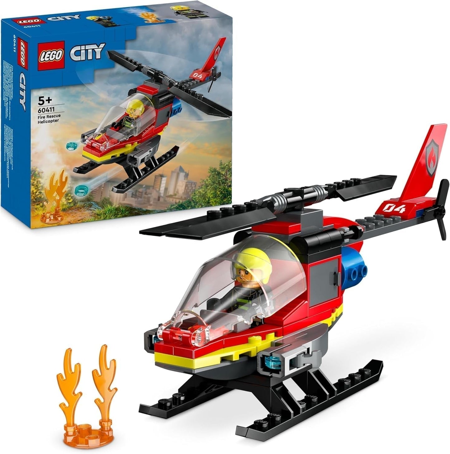 LEGO City Helicóptero de los Bomberos, set de juguetes de helicóptero y figura de piloto, helicóptero de bomberos para una experiencia de juego imaginativa, regalo para niños, niños y niñas a partir de 5 años 60411 Juegos de construcción Besuche den LEGO-Store Singur