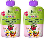 biocentral BioKids Puré de frutas Manzana Plátano Frambuesa Avena | 12 x 90g | Snack frutal sin azúcares añadidos | Vegano (paquete de 2)