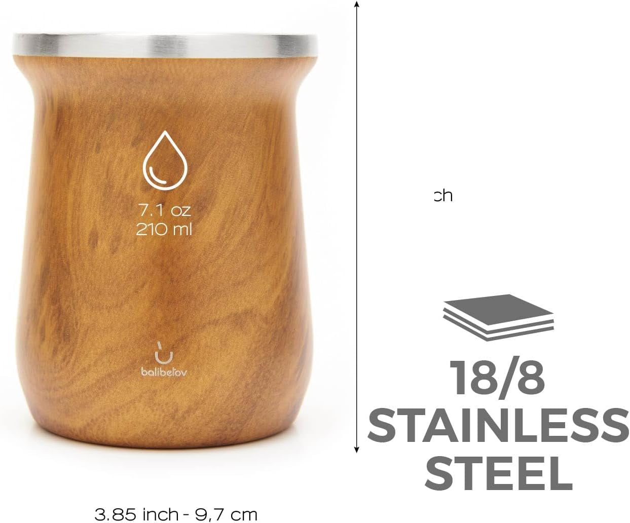 Juego de té Yerba Mate balibetov (taza de mate) hecho de acero inoxidable con bombilla (pajita) para mate, Juego de Yerba Mate fácil de limpiar y muy duradero (MADERA)