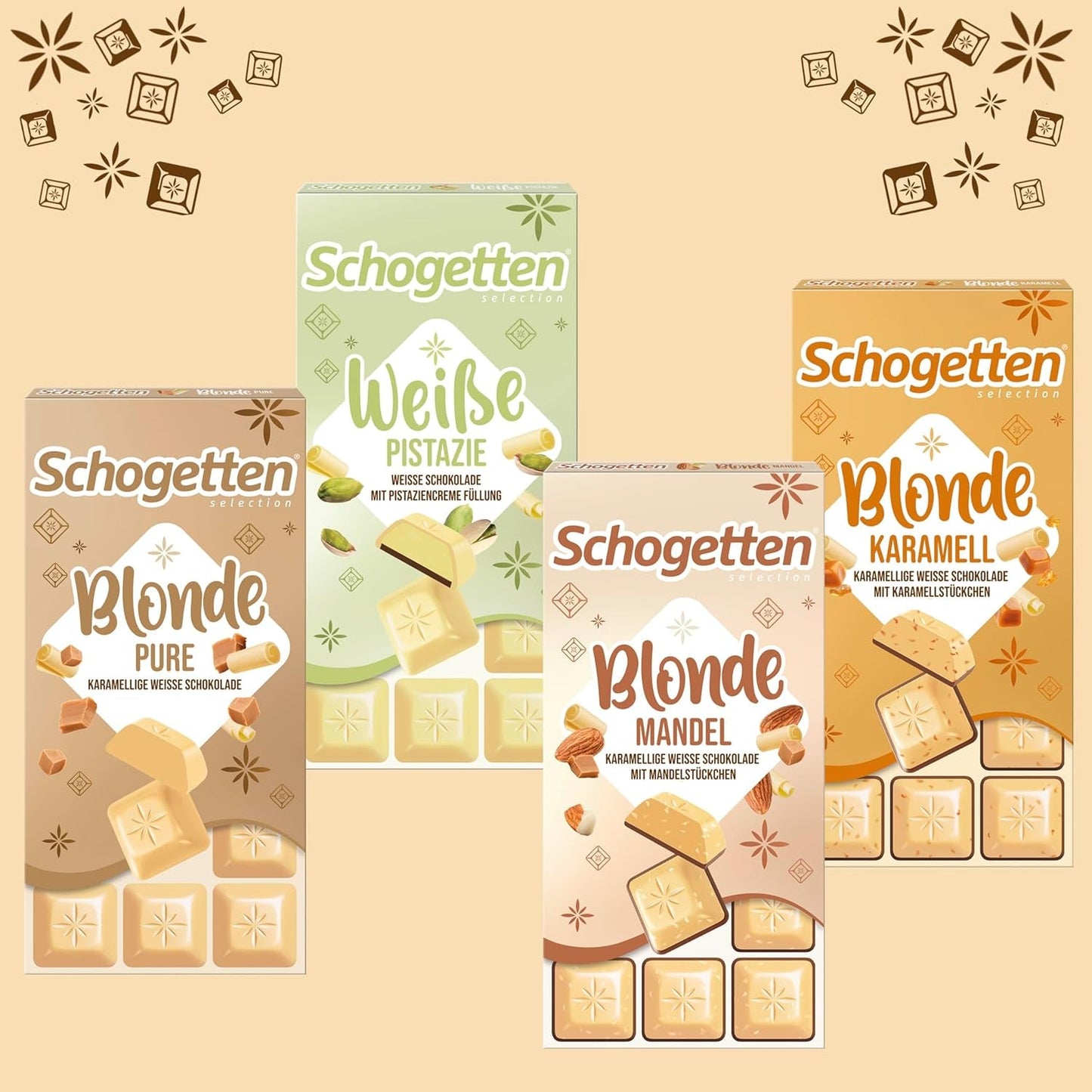 Schogetten Rubio Caramelo | Caramelo con chocolate blanco y trozos de caramelo | Barra de chocolate 100g | Convenientemente porcionado
