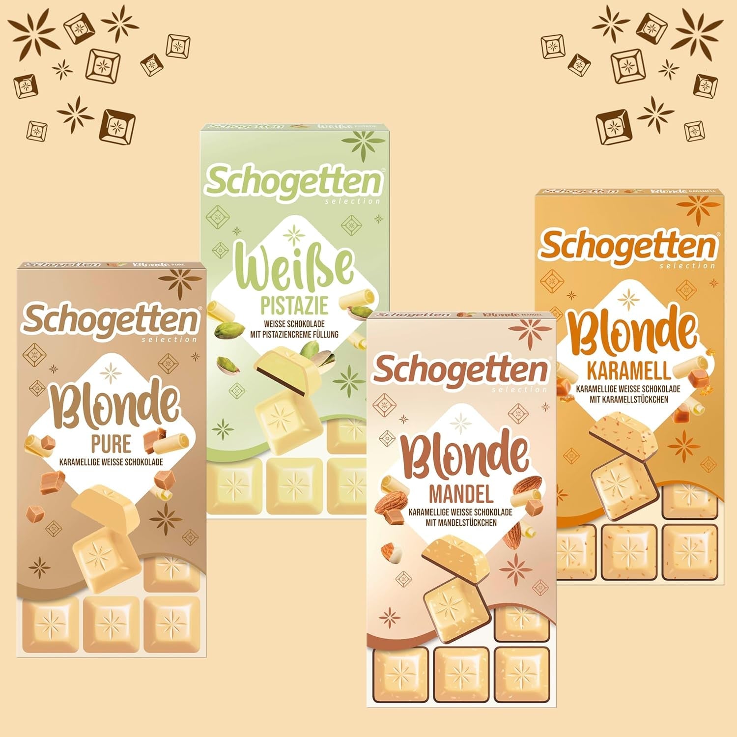 Schogetten Rubio Caramelo | Caramelo con chocolate blanco y trozos de caramelo | Barra de chocolate 100g | Convenientemente porcionado