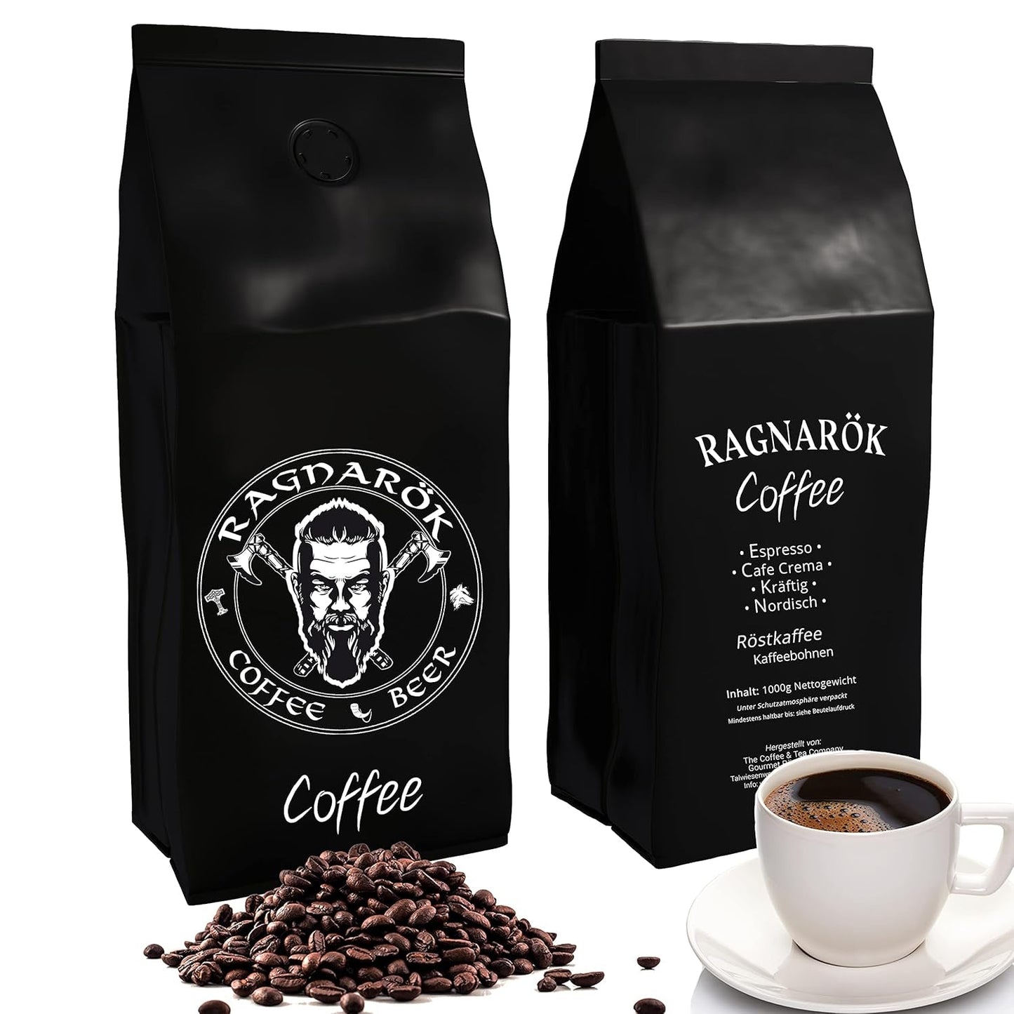 C&T "Ragnarök Coffee" nordischer Röst-Kaffee | 1000 g de ganso bohne | como barra de bar Espresso & Café Crema | kräftig + würzig + aromático | 100% natural con cafeína