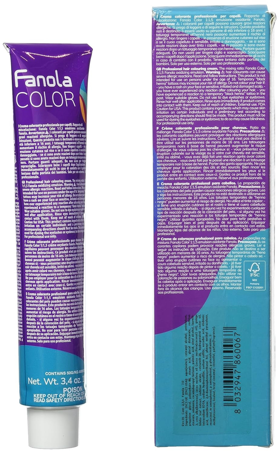 Fanola crema colore Crema colorante 7.0 Rubio, 100 ml Tinte para el cabello Naty Shop