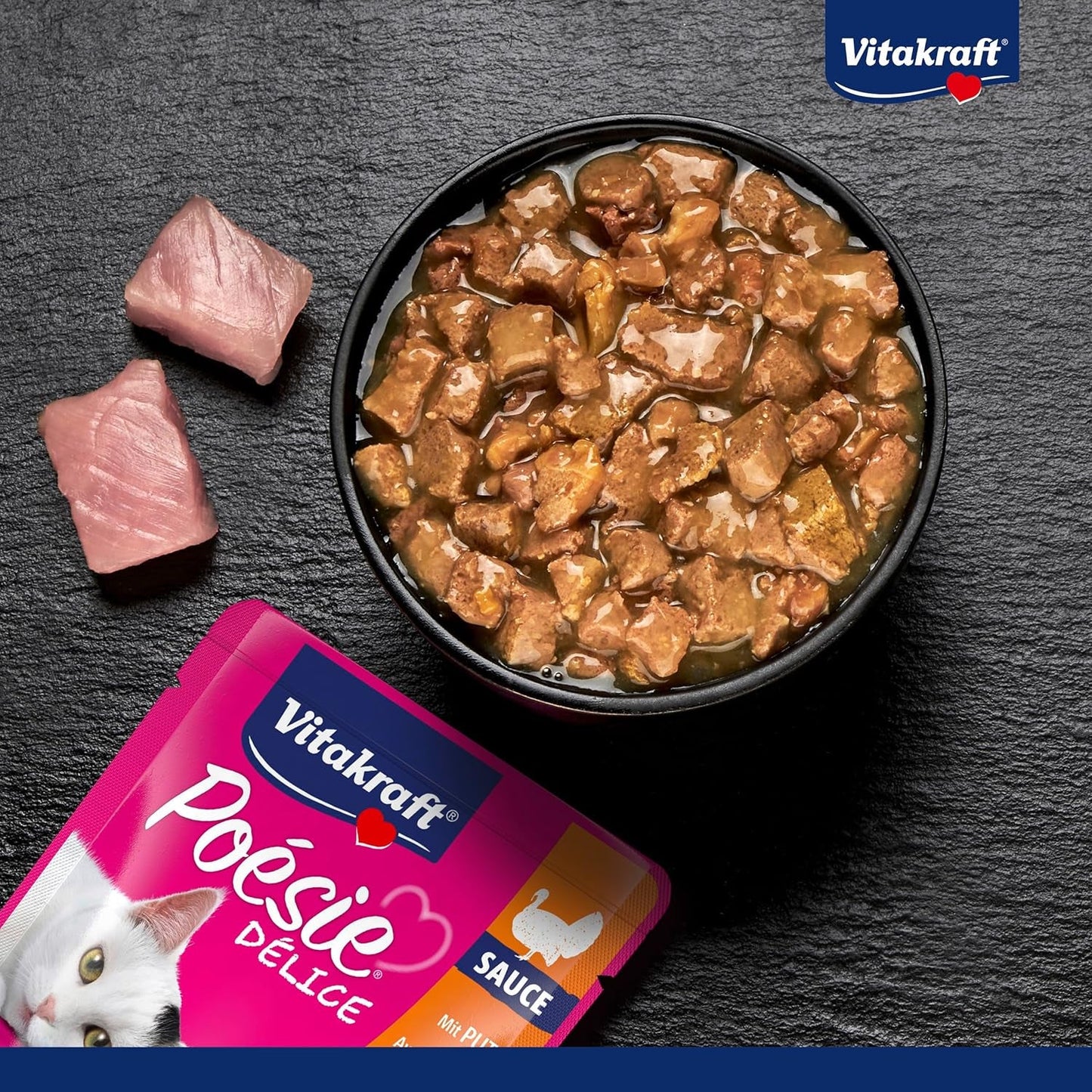 Vitakraft Poésie Délice, comida húmeda para gatos, comida para gatos en salsa, con pavo, paquete a granel, sin azúcares ni cereales añadidos (23 x 85 g)