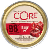 Wellness CORE 98% 12 x 85g, Carne de Vacuno - Comida húmeda para gatos, paté espeso, sin cereales, natural, hipoalergénico, alto en proteínas, alto en carne