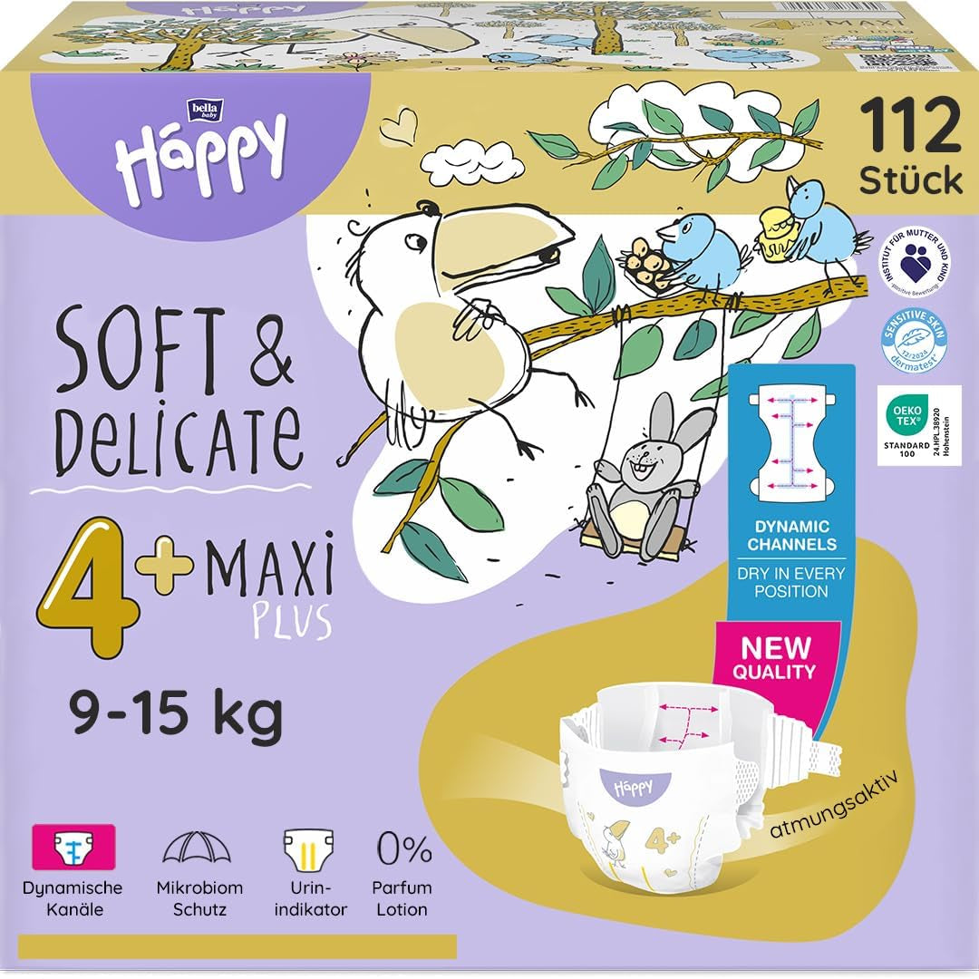 Pañales Bella Baby Happy Premium, Talla 6, Junior Extra, 15+ kg, 96 piezas, Sello DERMATEST y OEKO-TEX, Pañales Desechables para Bebé