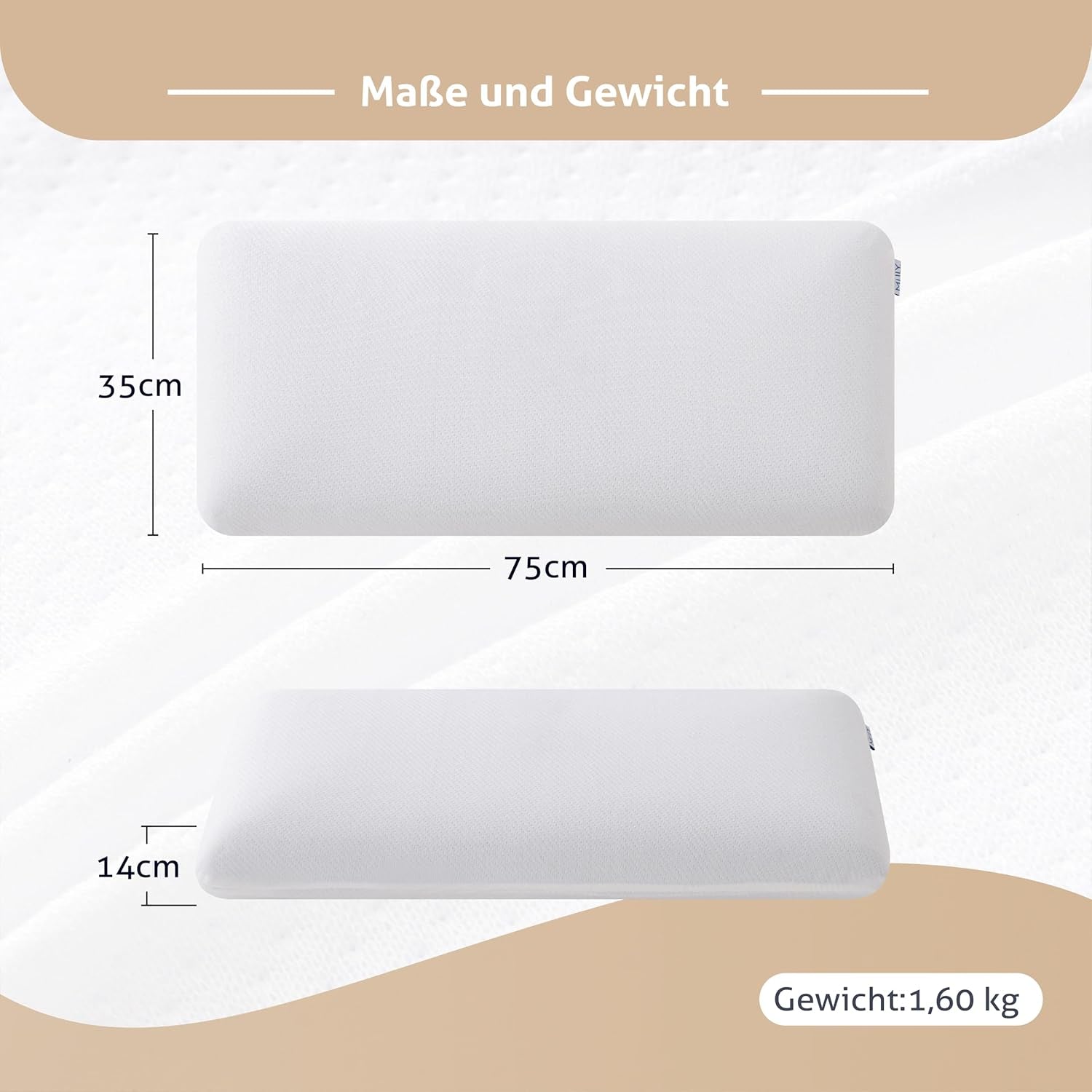 EGO HOME Almohada Viscoelástica Suave Almohada Ergonómica para Dormir Boca Arriba Almohada De Soporte Para El Cuello Con Funda Transpirable Y Lavable, Certificado Oeko-Tex, Almohada Para El Cuello 75X35Cm Perne Standard Naty Shop