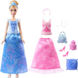 Muñeca de moda Mattel Disney Princess Toys Cenicienta con 2 conjuntos, 9 accesorios, 2 tops con clips y 2 faldas. Historias 2 en 1 inspiradas en la película de Disney, JCR95