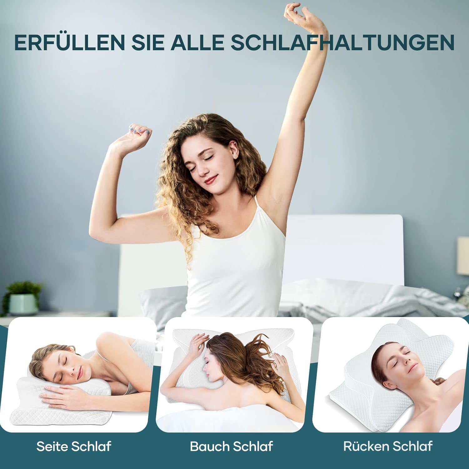 Almohada para el cuello Almohada para la cabeza Almohada ortopédica Almohada de espuma viscoelástica Almohada ergonómica para la cabeza Almohada de apoyo para el cuello Almohada antiimpacto lateral para personas que duermen de lado, boca arriba y boca abajo Almohadas ortopédicas cervicales blancas Naty Shop