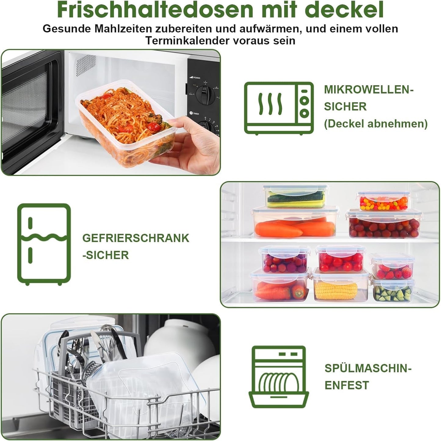 YASHE Tarros de almacenamiento de alimentos con tapa, juego de tarros de plástico de 12 piezas, sin BPA, 100% a prueba de fugas, apilables, cajas transparentes para almacenar alimentos Naty Shop