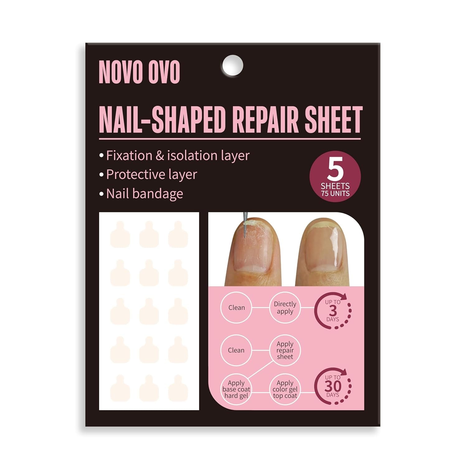 NOVO OVO 360 piezas Hoja adhesiva para exhibición de uñas fácil de arrancar, accesorio/embalaje/almacenamiento/práctica/accesorios para decoración de uñas transparente de doble cara, 30 piezas x 12 hojas
