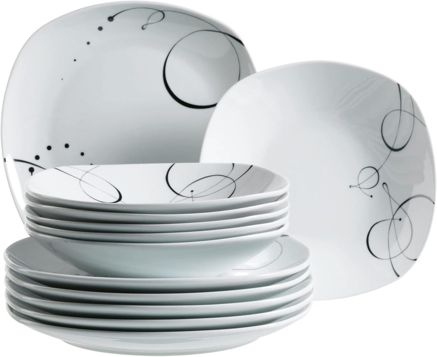 Servicio de mesa doméstico de Mäser, serie Chanson, 12 piezas para 6 personas, blanco