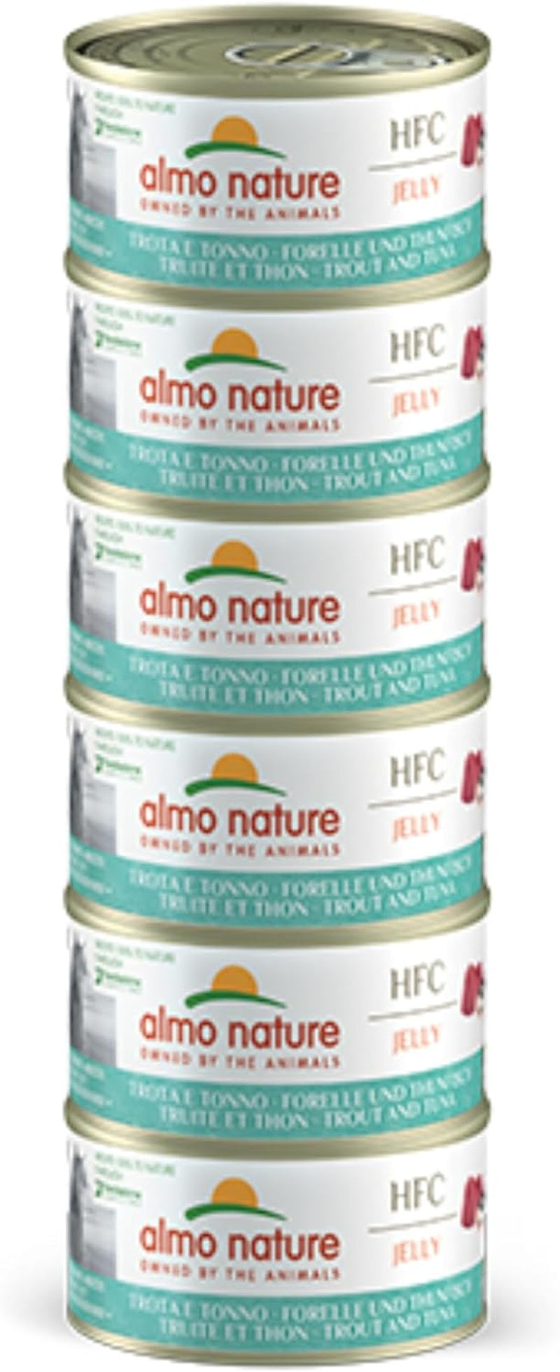 Almo Nature HFC Jelly - Comida húmeda para gatos adultos - Trucha y Atún - Calidad humana, Sin gluten - 6 x 70g