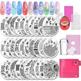 Biutee Estampador de Uñas 30 Piezas Juego de Sellos de Uñas Plantilla de Uñas Estampado de Uñas Imágenes de Animales Flores Placa de Estampado de Uñas con 2 Sellos 2 Raspadores Accesorios de Diseño de Uñas Sello de Uñas Francés