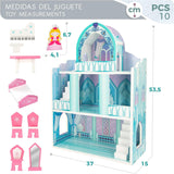 Casa de Muñecas de Madera, Castillos de Princesas de Madera, Casas de Muñecas, 3 Plantas, Castillos de Princesas, 9 Piezas de Madera, 37x15x53.5cm, Juguete de Madera, Edades 3+