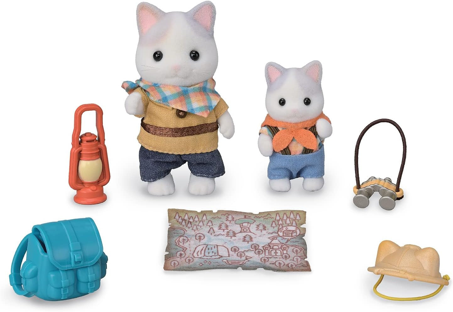 Sylvanian Families - 5763 Set de Dos Figuras Explorador de Aventuras Gato Leche Padre Niño Figura Animal Juguete Detallado para 3 años Naty Shop Dolls