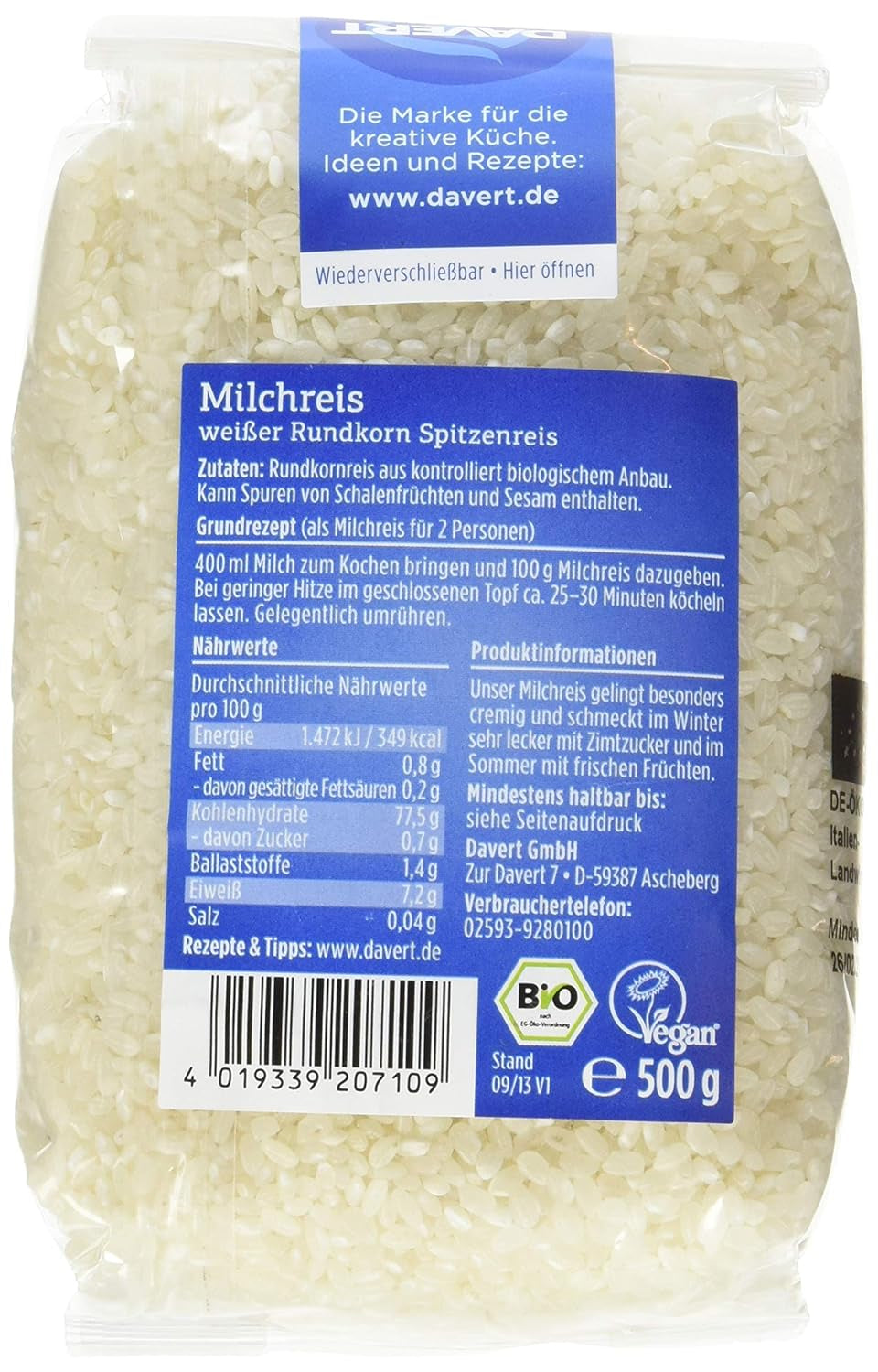 Arroz con leche Davert (1 x 500 g) - Bio