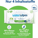 Toallitas húmedas WaterWipes Sensitive+ Hydrating Boost, toallitas hidratantes, 720 unidades (paquete de 12), 3 en 1 limpieza, cuidado, hidratación, 99% agua de aloe vera, toallitas para bebés sin perfume