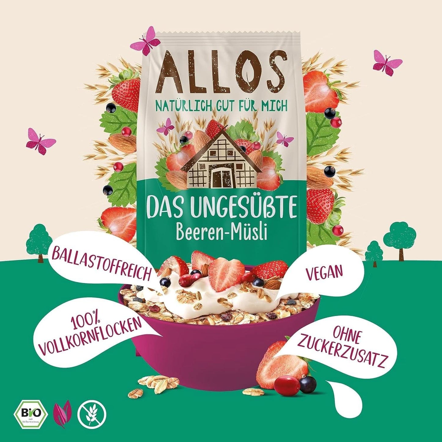 Allos, muesli de frutos rojos sin azúcar, paquete 5 x 500 gramos Cereales Naty Shop