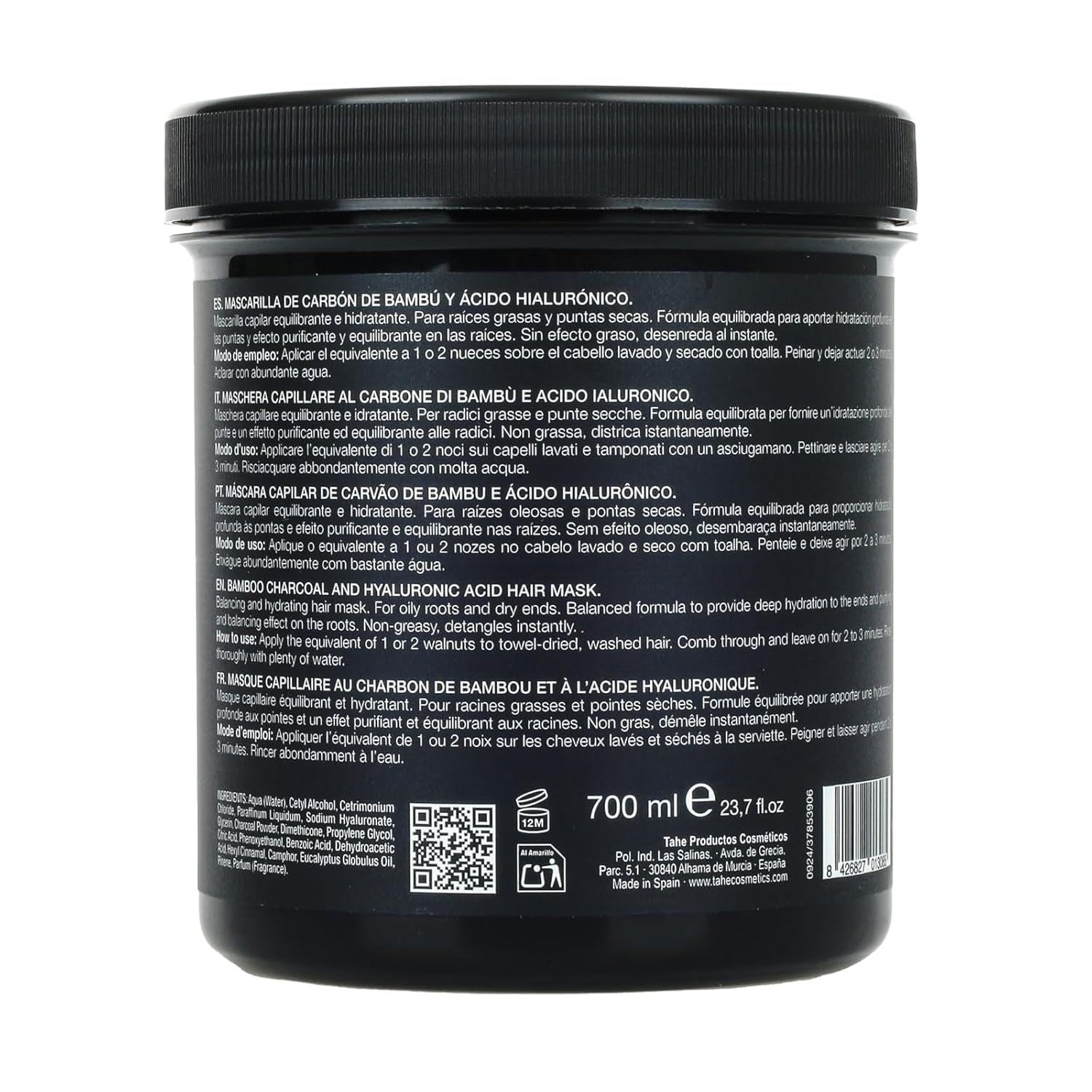 Thader Pharma Mascarilla Capilar Equilibrante con Carbón de Bambú y Ácido Hialurónico - Ideal para raíces grasas y puntas secas, 700 ml Naty Shop Mascarilla Capilar