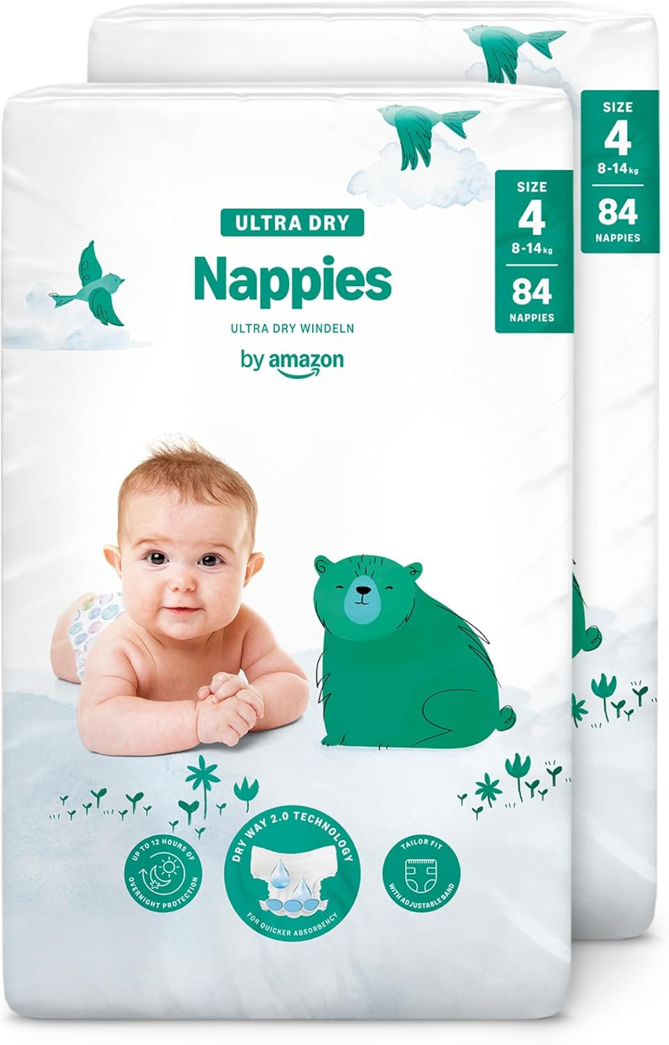 Pañales Amazon Ultra Dry, tamaño 3 (4-9 kg) - Caja mensual, blanco, 172 unidades (2 paquetes de 86) (anteriormente Mama Bear, producto idéntico)