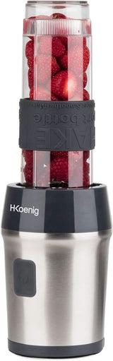 H.Koenig Smoothie Maker SMOO9 - Mini Batidora De Pie - Mini Batidora - 300 Watt - 570 Ml - Edelstahl - 2 Kunststoffflaschen - Bpa-Frei, Grau Kitchen Naty Shop