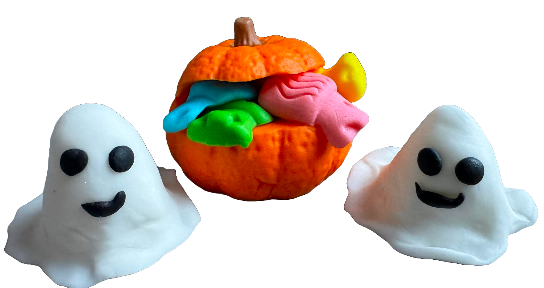Set de 3 adornos comestibles de pasta de azúcar, Halloween, fantasmas y calabaza con dulces Decoraciones de pasta de azúcar Naty Shop