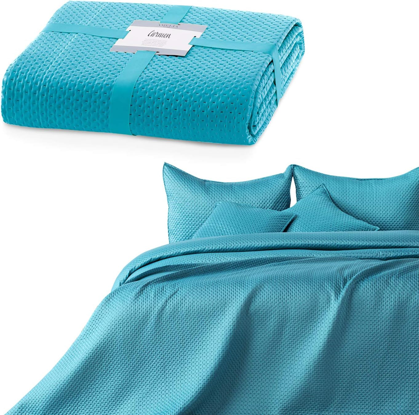 Ameliahome Colcha 200X220 Cm Colcha verde oscuro con dos lados en relieve Satén Mate Carmen Camas y Mantas Besuche den AmeliaHome-Store Carmen Türkis 170X210 Cm